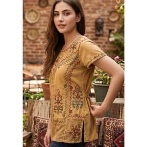 Unique Embroidered Bollywood Style Tunic Blouse with Cinching Tie in Back